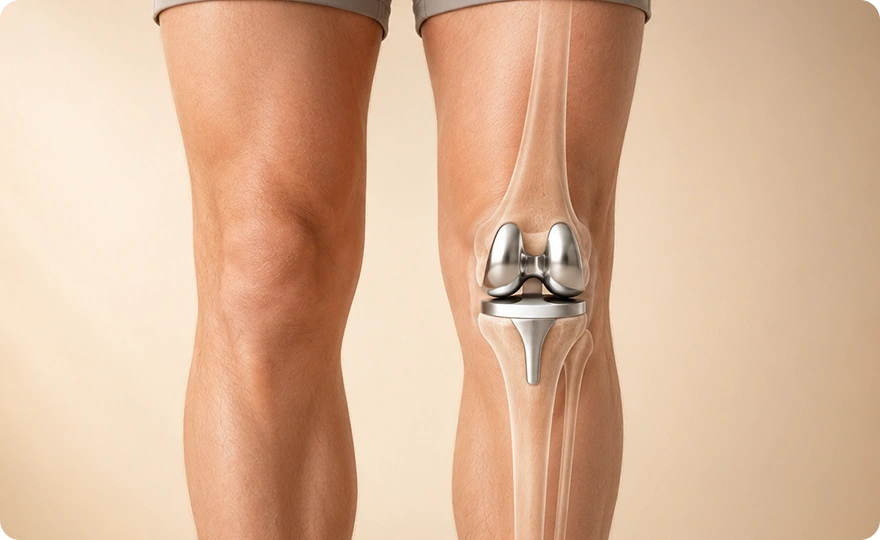 Knee replacement implant illustration for knee replacement surgery in Chennai