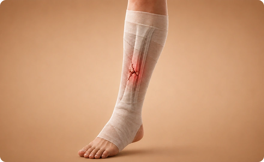 Leg fracture cast application for fracture treatment at Hope Ortho Clinic